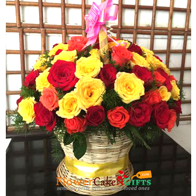 50 Red Yellow Roses Basket