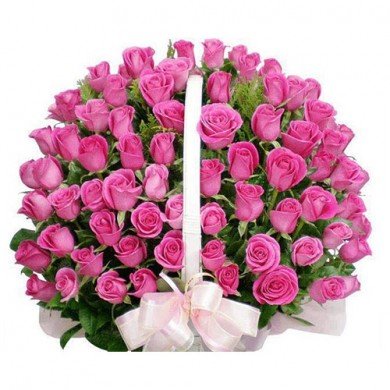 100 pink roses basket