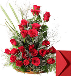 Basket of Roses Flowers with Greeting Card