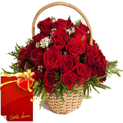 25 Red Roses Basket