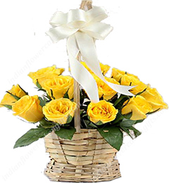 15 yellow roses basket