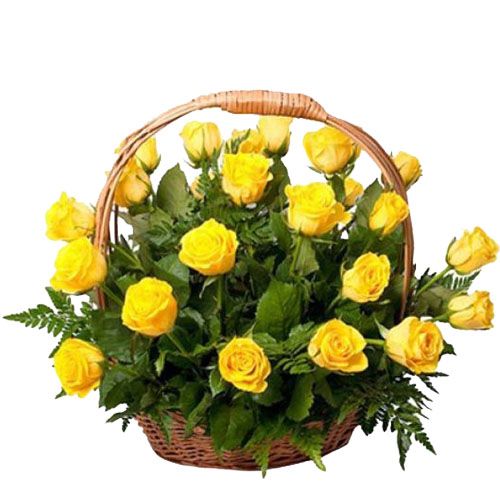 30 yellow roses basket