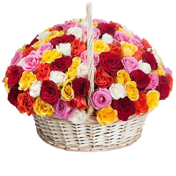 send 100 mix roses basket delivery