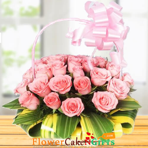 send 30 pink roses basket delivery