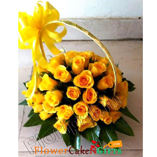 send 30 yellow roses basket delivery