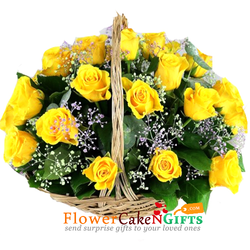 20 yellow roses basket