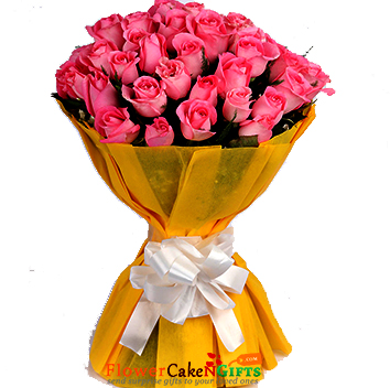 send 30 pink roses paper packaging bouquet delivery