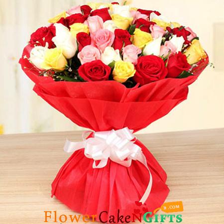 send 40 Mix Roses Bouquet delivery