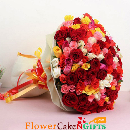 send 100 Mix Roses Bouquet delivery