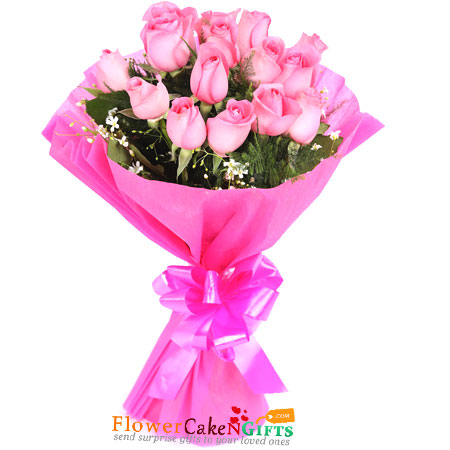 send  15 pink roses bouquet delivery