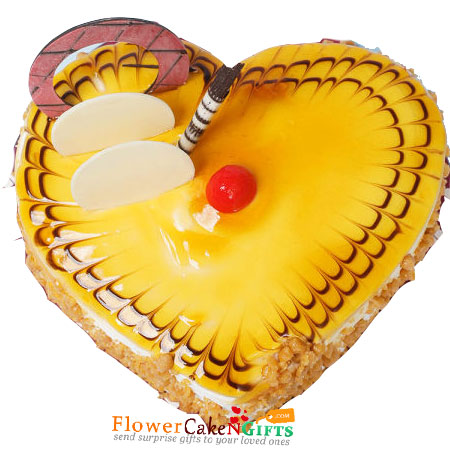 send half kg eggless heart shape butterscotch cake delivery