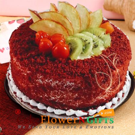 send 1kg eggless red velvet fruit cake delivery