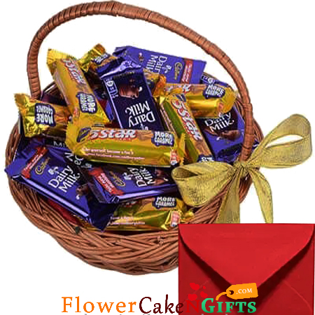 send 16 five star n cadbury dairy milk chocolate basket delivery