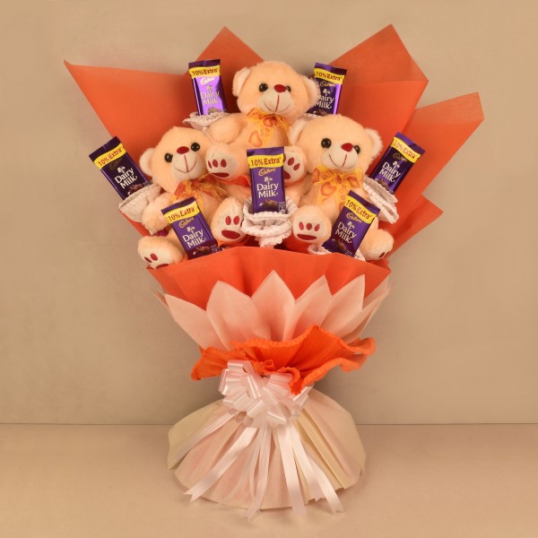 send cute teddy chocolate bouquet delivery