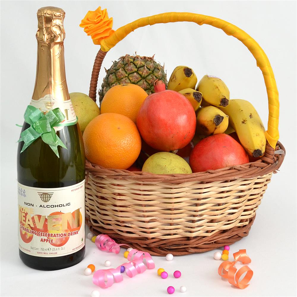 send enigmatic basket with fruit champagne delivery