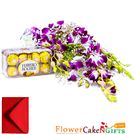 send 6 purple orchid with ferrero rocher delivery
