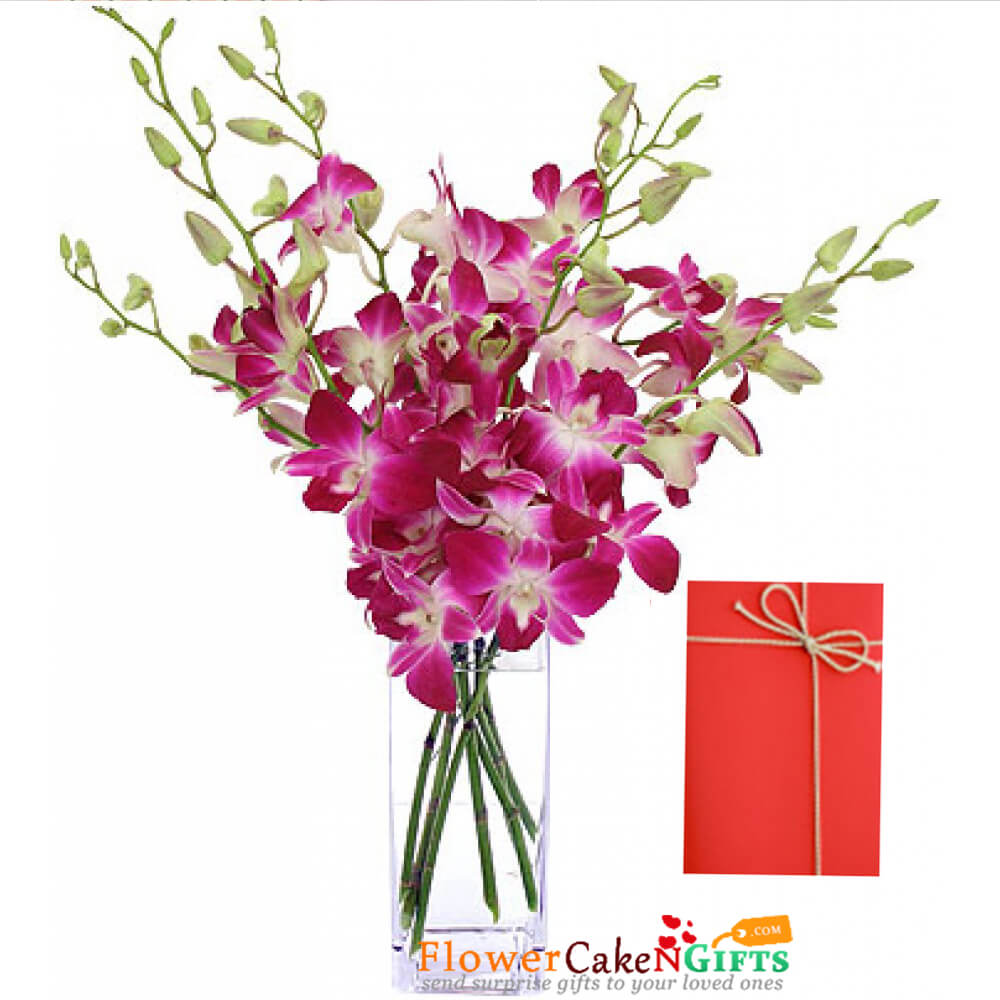 send 5 purple orchid in a vase delivery