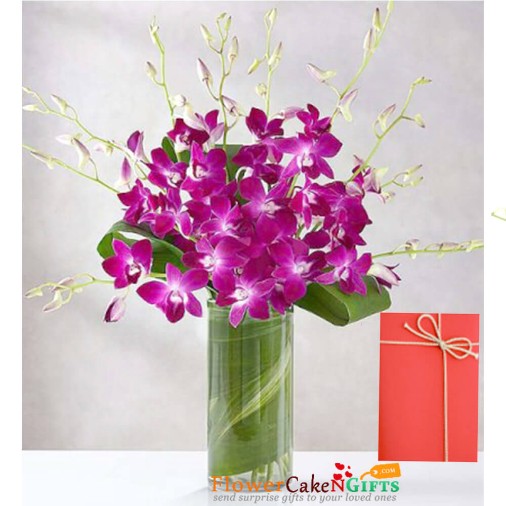 send 7 purple orchid in a vase delivery
