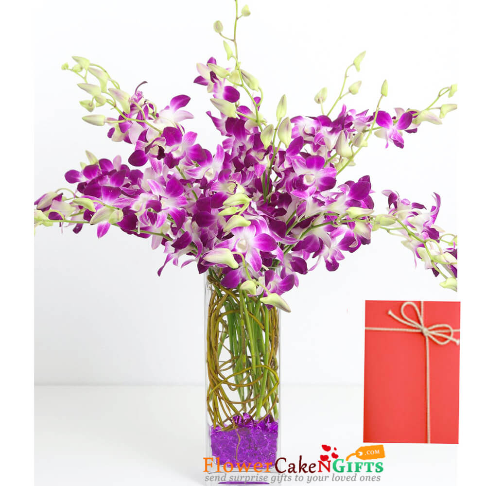 send 9 purple orchid in a vase delivery