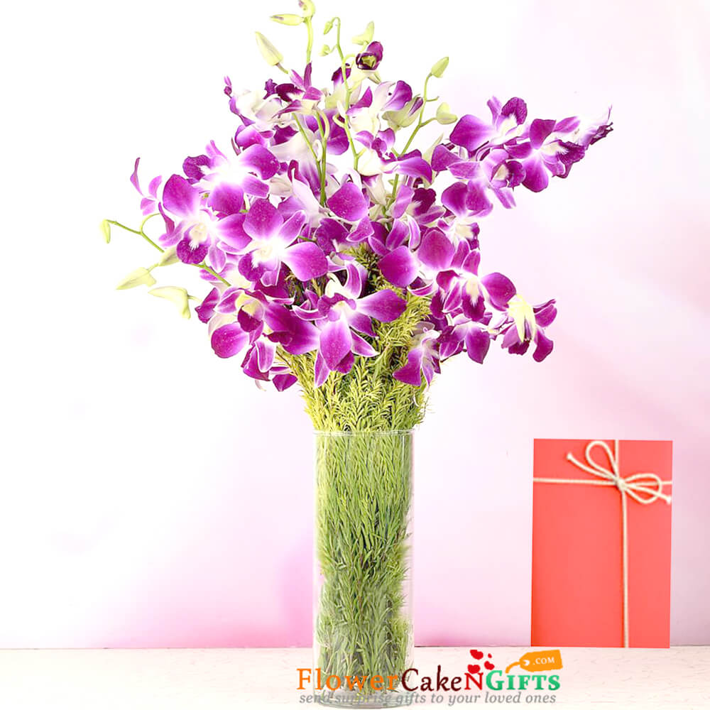 send 12 purple orchid in a vase delivery