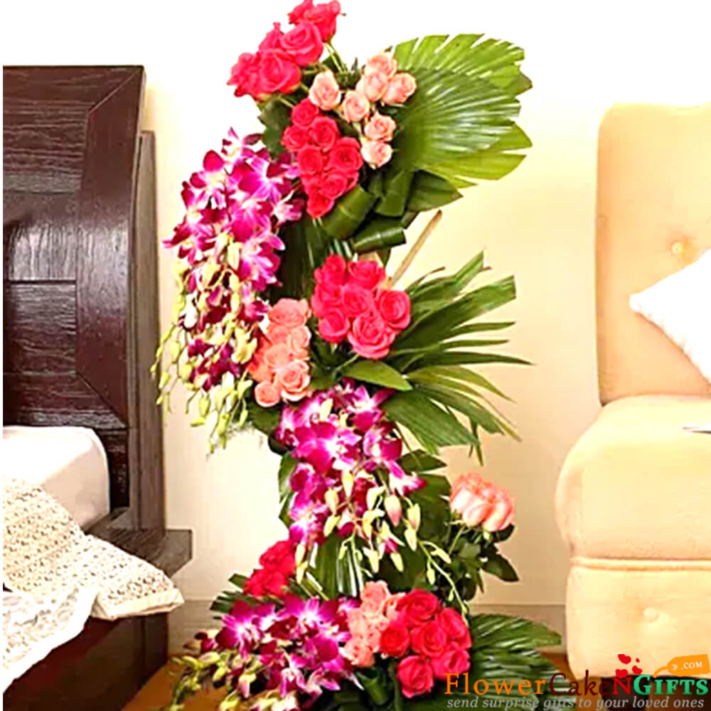 send luxurious orchid purple orchid roses flower arrangement delivery