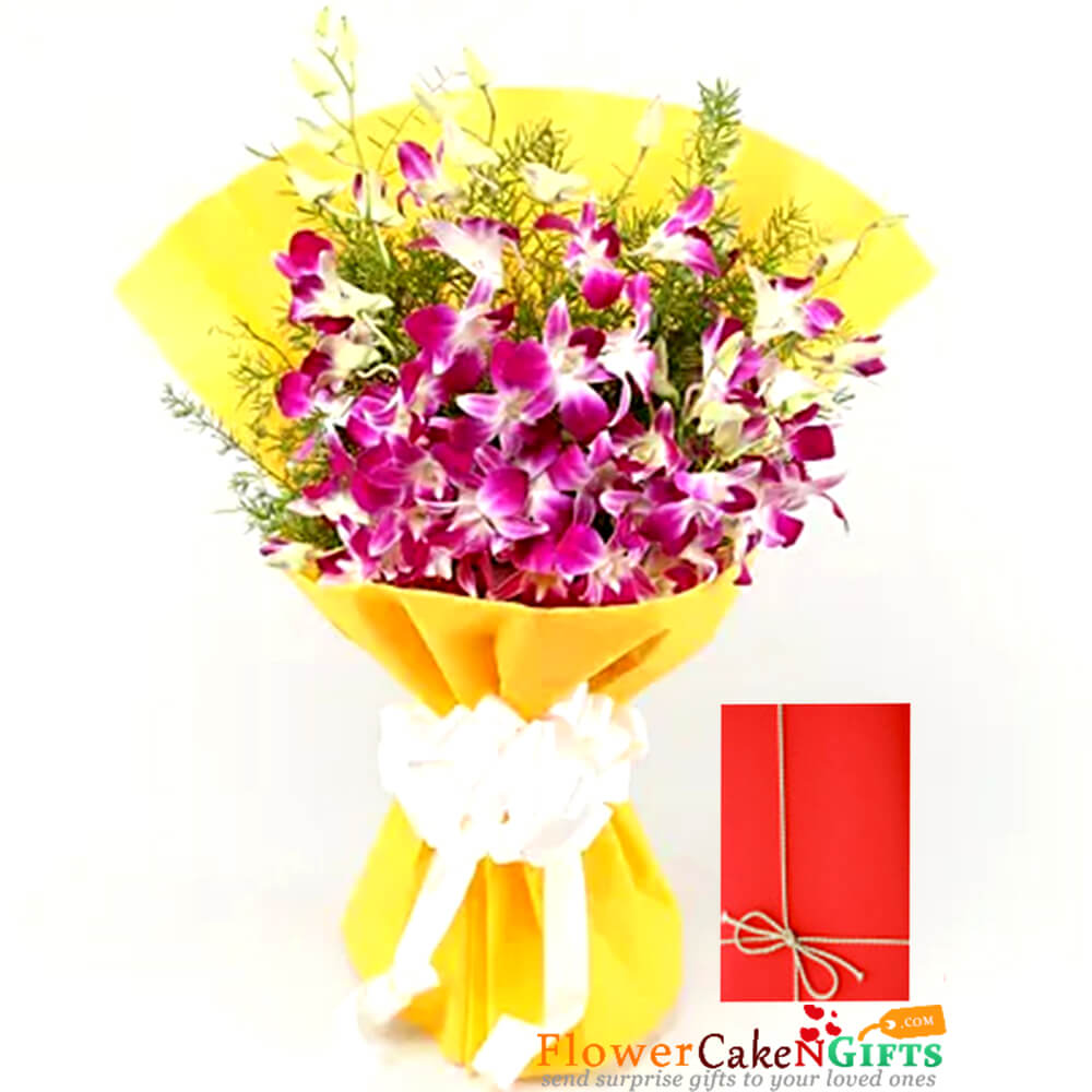 send 10 purple orchid bouquet delivery