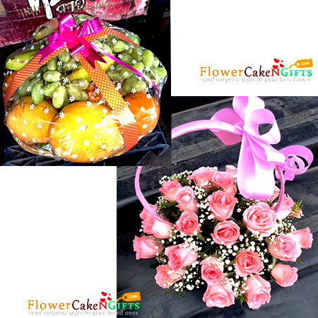 send 3 kg fresh fruit basket pink roses basket delivery