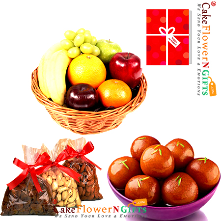 send half kg mixed dry druits 3kg Fresh Fruits 1 kg gulab jamun delivery
