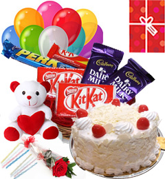 send half kg white forest Cake N Chocolate Teddy Balloons For Any Time delivery