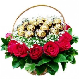 send 15 roses 16 ferraro rocher chocolate basket  delivery