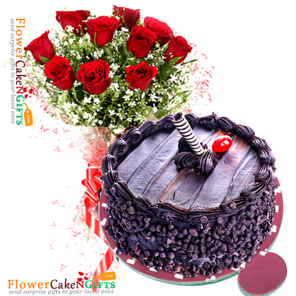 1kg death by chocolate cake n 10 roses bouquet