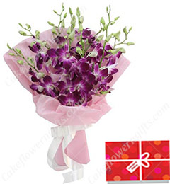 send 8 purple orchid bouquet delivery
