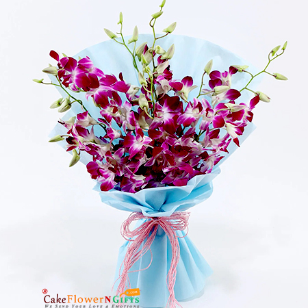 9 purple orchid bouquet