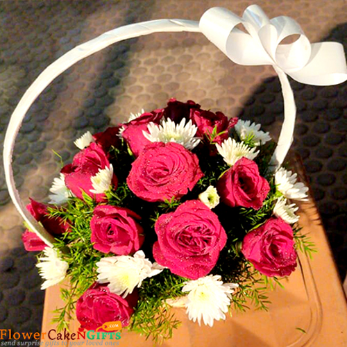send 15 red roses flower basket delivery