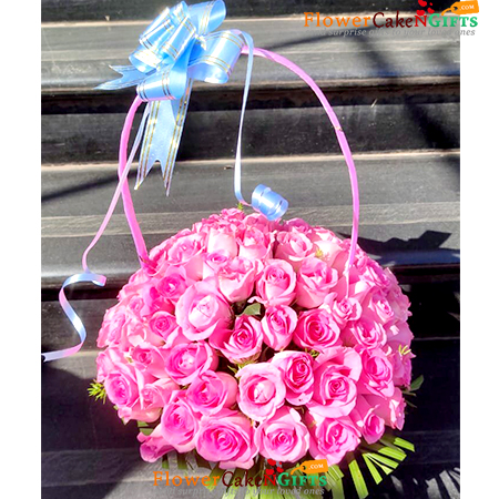 80 pink roses basket