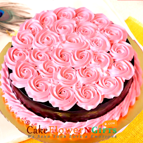 half kg eggless pink roses chocolate cake