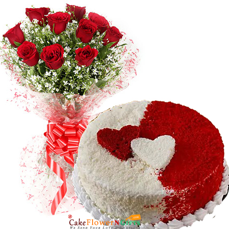 send 1 Kg heartilicious vanilla cake 10 roses bouquet delivery