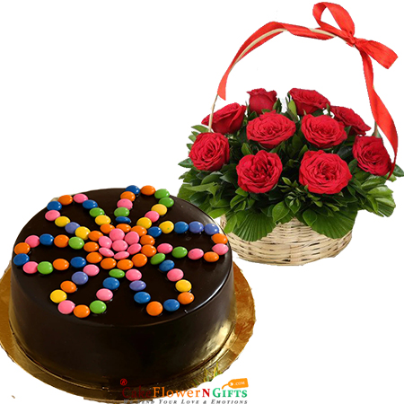 send half kg eggless games truffle cake roses basket delivery