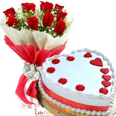 send  1 Kg For My Love Pineapple Cake and 10 roses bouquet delivery