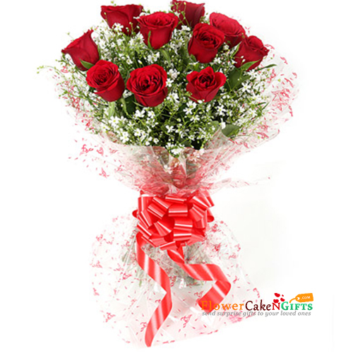 send Fresh Floral Greeting Bunch Of 10 Red Roses delivery