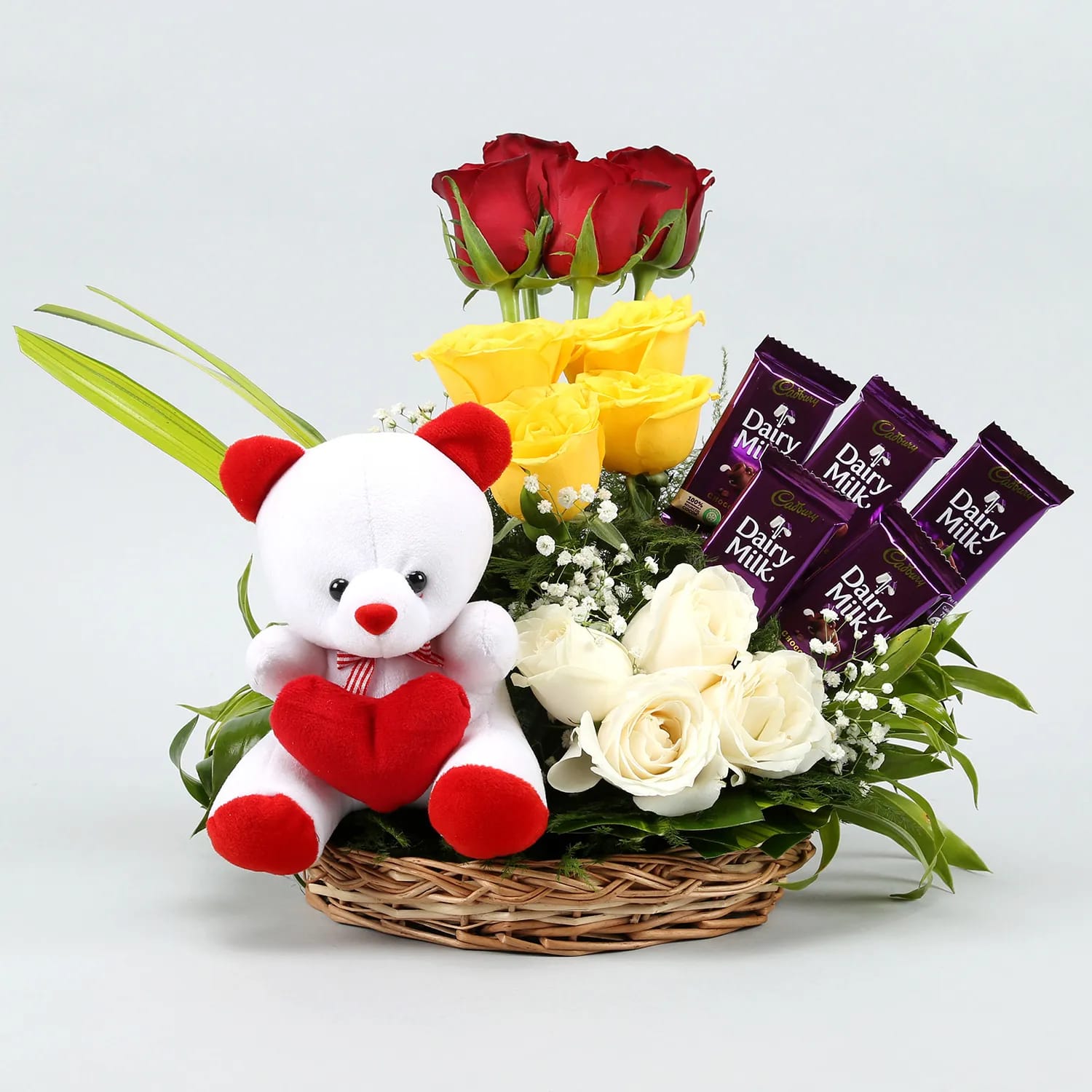 send Mix Roses Chocolate Teddy Basket delivery