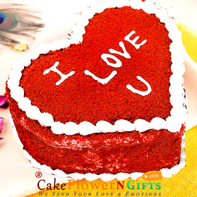 send half kg red velvet heart cake  delivery