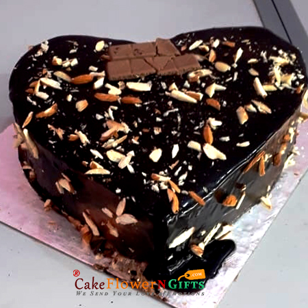 send half kg dry fruit kit kat chocolate heart shape cake delivery