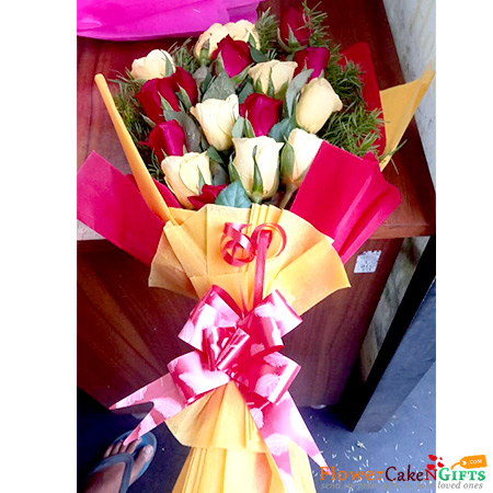 send 7 red 7 yellow roses bouquet delivery