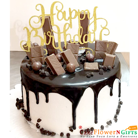 send 1kg eggless decorate kitkat choco chips cake delivery