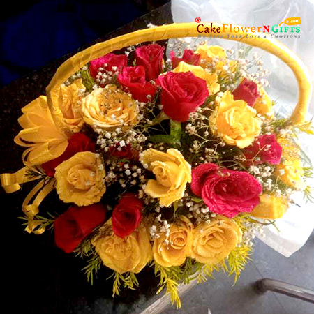 send 25 Red Yellow Roses Bouquet delivery