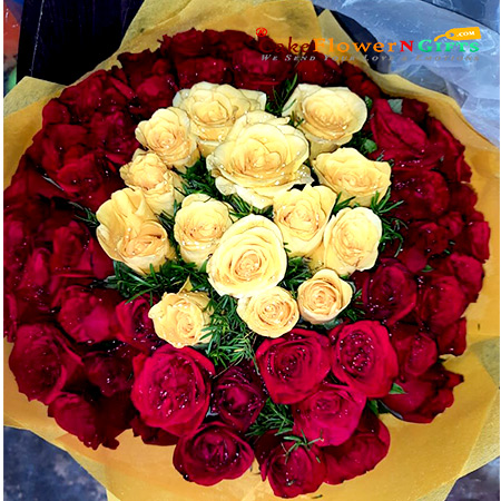 75 red yellow roses bouquet