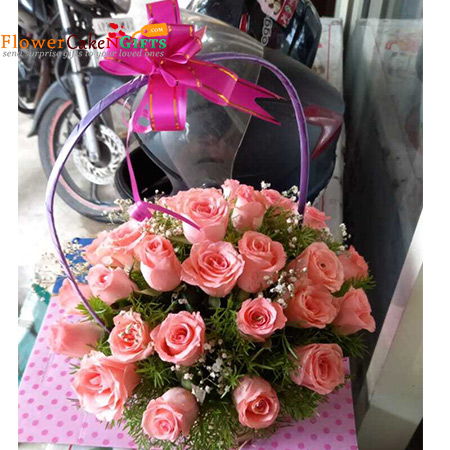 25 Pink Roses Basket