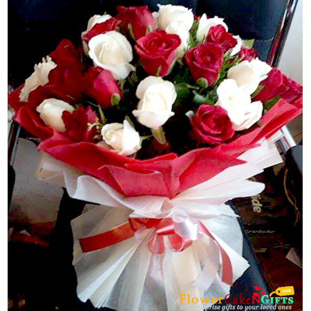 send 30 white red roses white paper packing bouquet delivery