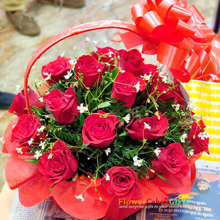 send 18 red roses basket delivery